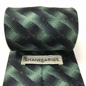 Jhane Barnes 100% Silk Tie Men's Green Black Geometric Designer Necktie Japan